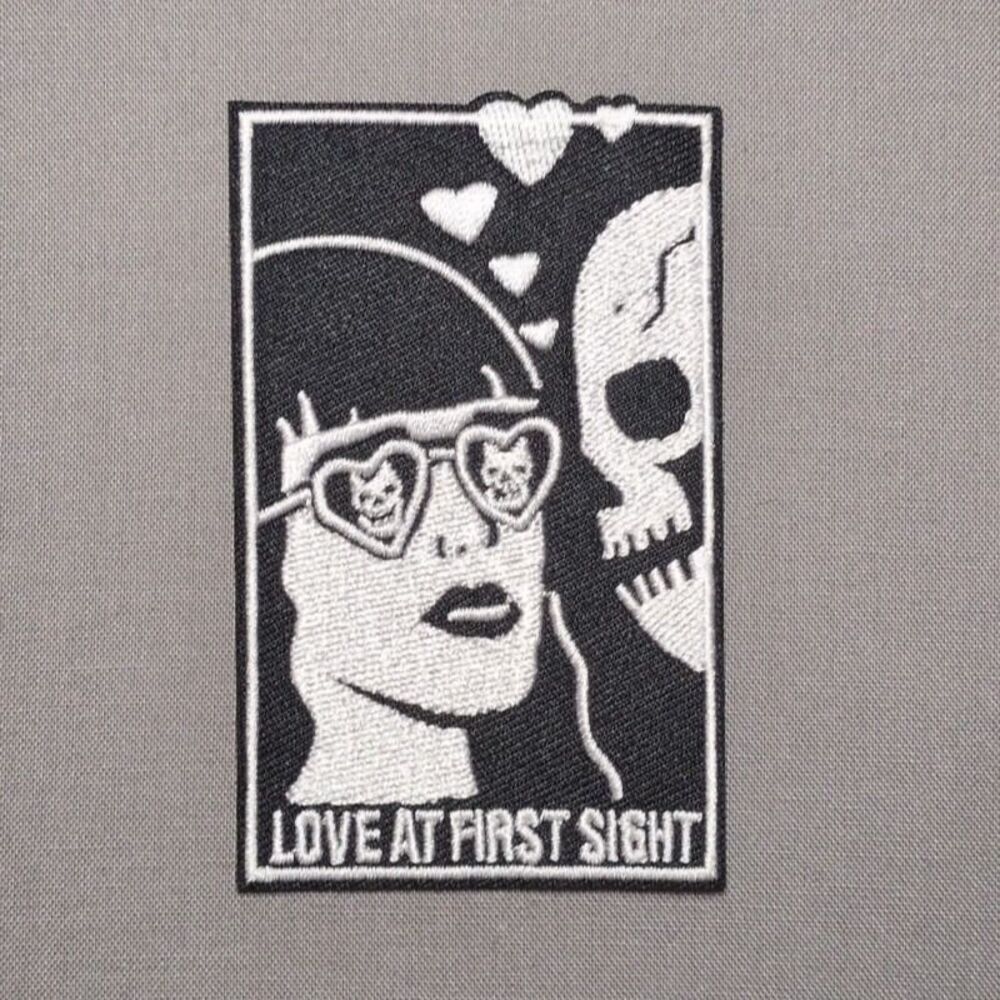 Love at First Sight Gothic Iron On Patch | Embroidered Gothic Patch